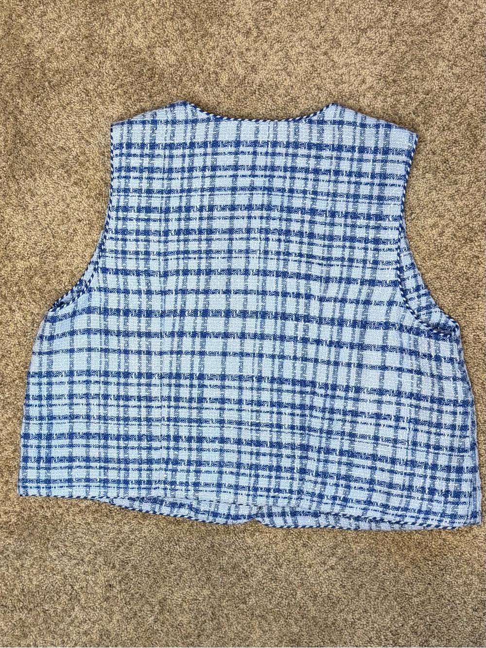 Free Assembly Blue Tweed Vest NWT Size Large | Sleeveless | Preppy | Chic | Gold - Picture 8 of 9